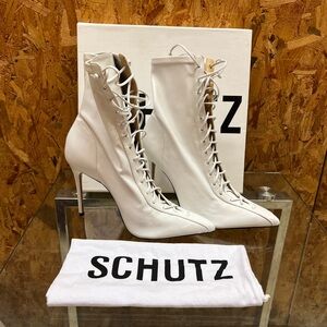 SCHUTZ White Lace-Up Heeled Boots